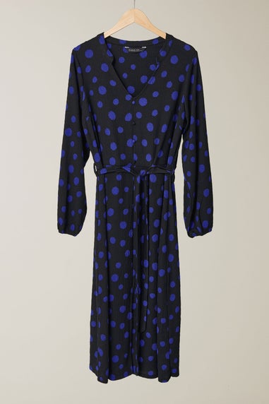 Evans Curve Black & Blue Spot Print Split Front Dress