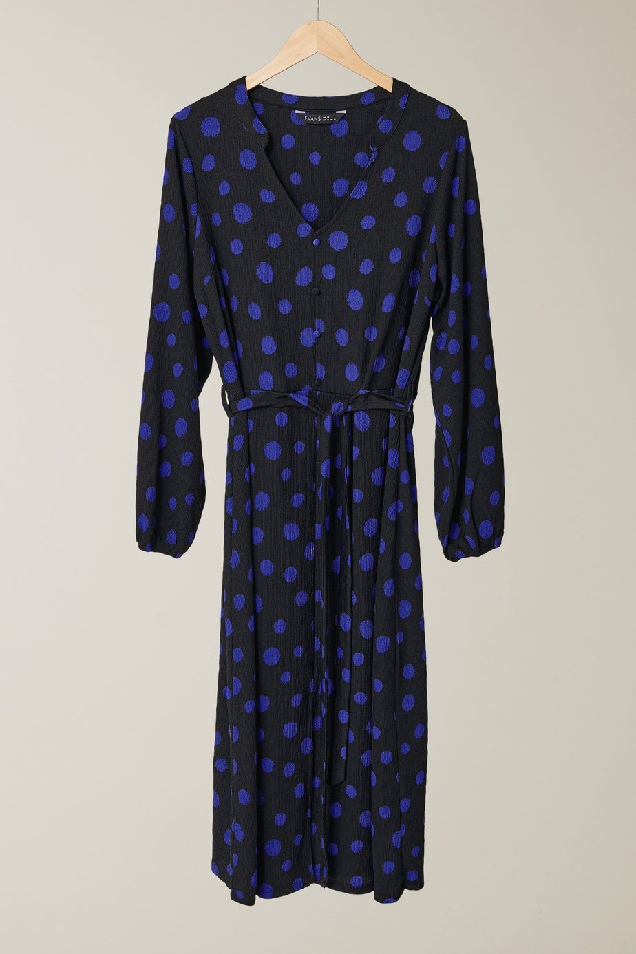 Evans Curve Black & Blue Spot Print Split Front Dress