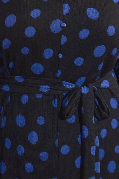 Evans Curve Black & Blue Spot Print Split Front Dress