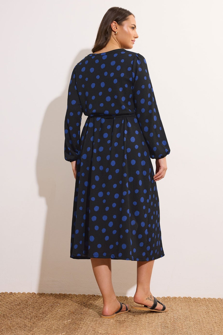 Evans Curve Black & Blue Spot Print Split Front Dress