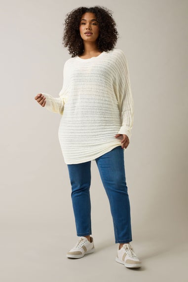 Evans Curve White Batwing Sleeve Jumper