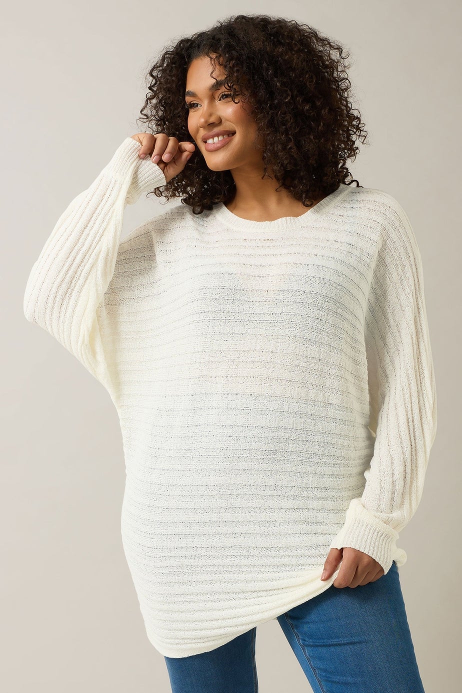 Evans Curve White Batwing Sleeve Jumper