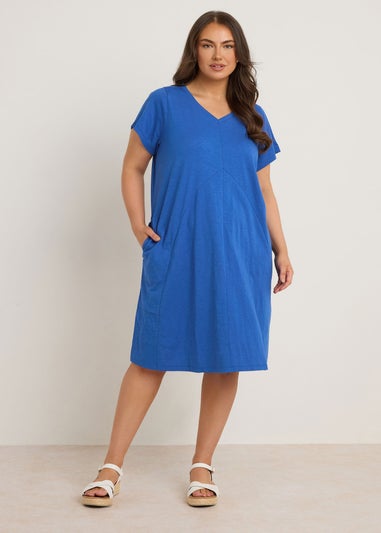 Evans Curve Cobalt Blue Premium Cotton Dress