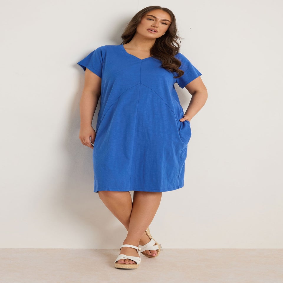 Evans Curve Cobalt Blue Premium Cotton Dress