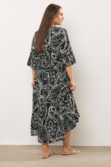 Evans Curve Black Paisley Print Dipped Hem Dress