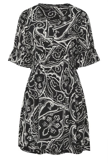 Evans Curve Black Paisley Print Dipped Hem Dress