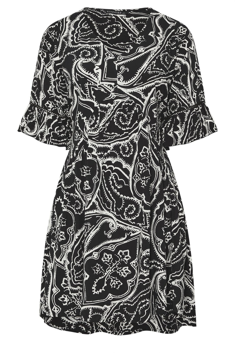 Evans Curve Black Paisley Print Dipped Hem Dress
