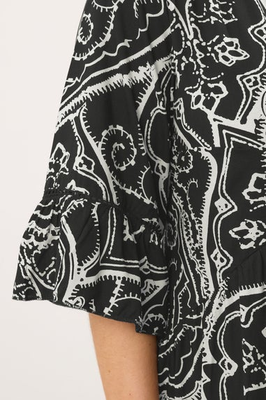 Evans Curve Black Paisley Print Dipped Hem Dress