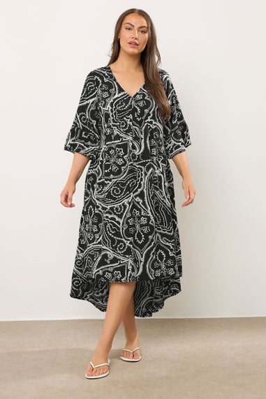 Evans Curve Black Paisley Print Dipped Hem Dress