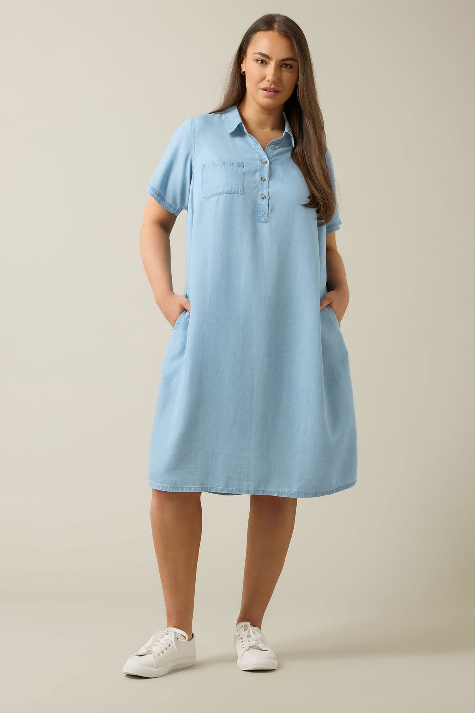 Evans Curve Light Blue Lyocell Denim Dress