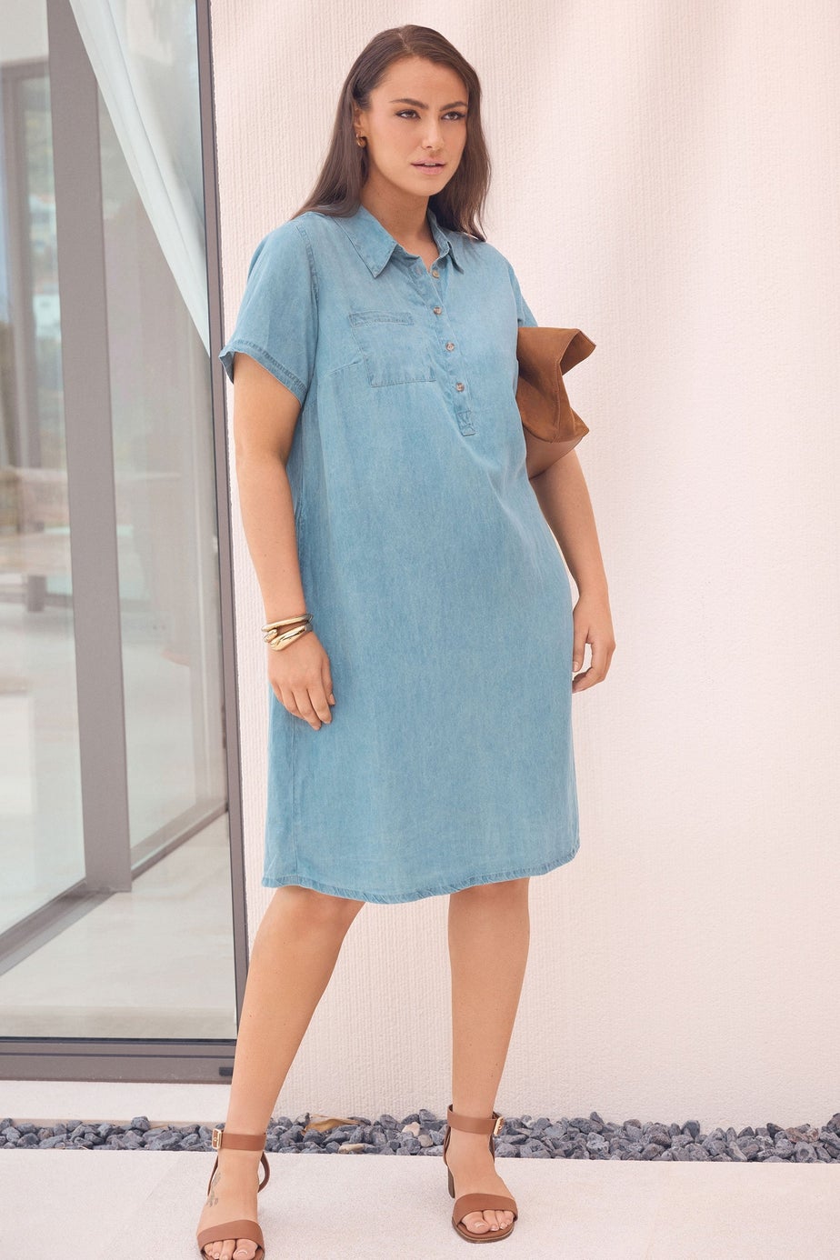 Evans Curve Light Blue Lyocell Denim Dress