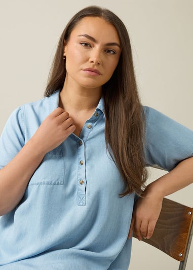 Evans Curve Light Blue Lyocell Denim Dress