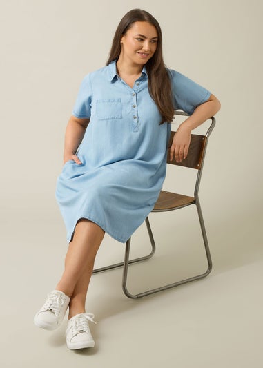 Evans Curve Light Blue Lyocell Denim Dress