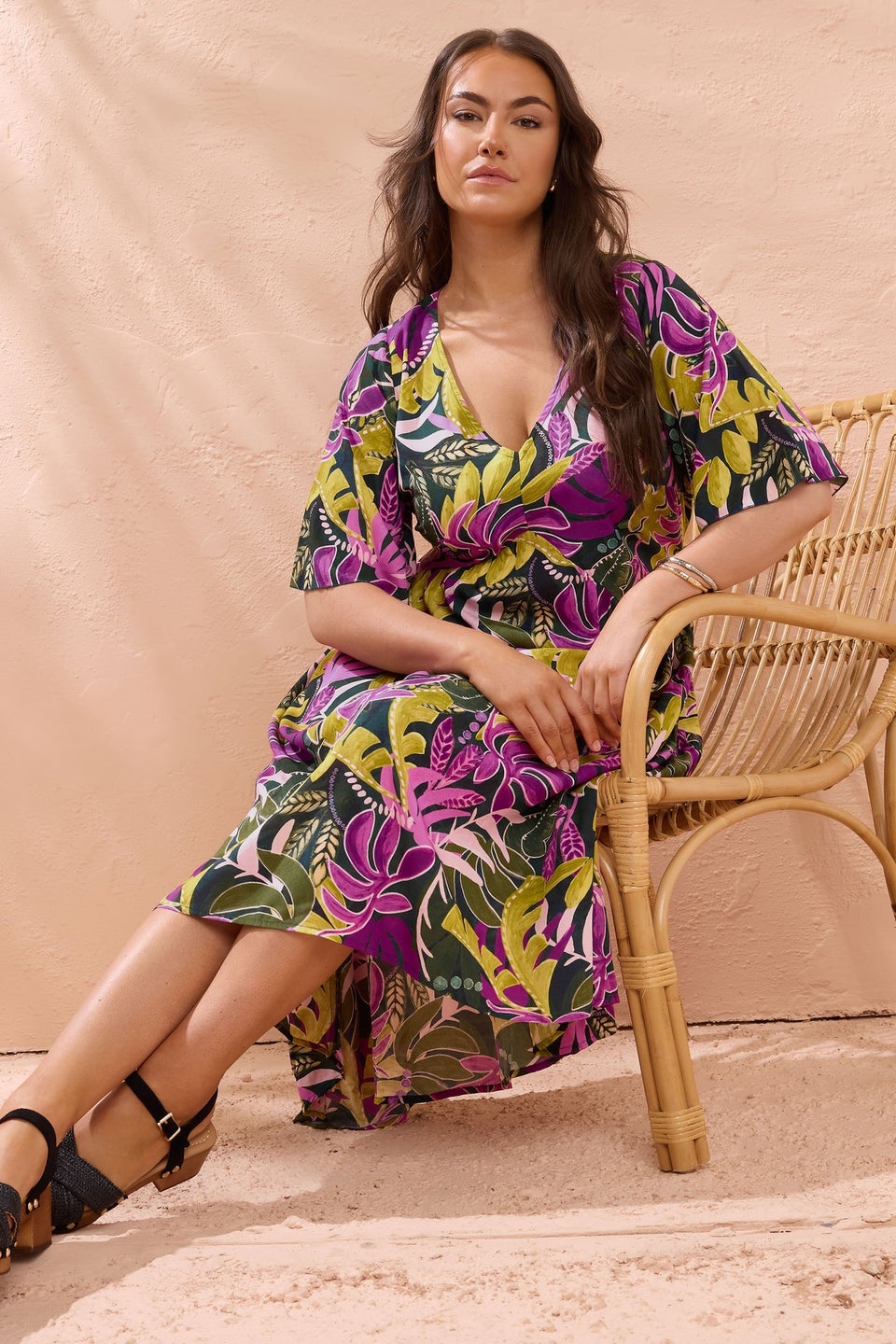 Evans Curve Green Tropical Modal Midaxi Dress