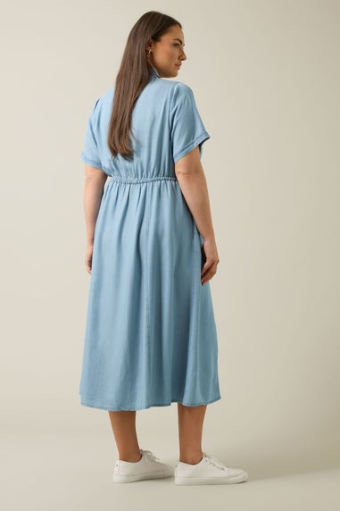 Evans Curve Light Blue Lyocell Denim Shirt Dress