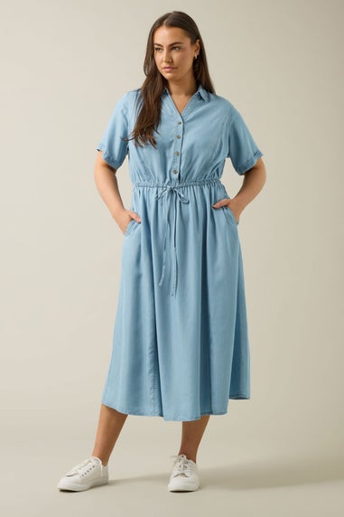 Evans Curve Light Blue Lyocell Denim Shirt Dress