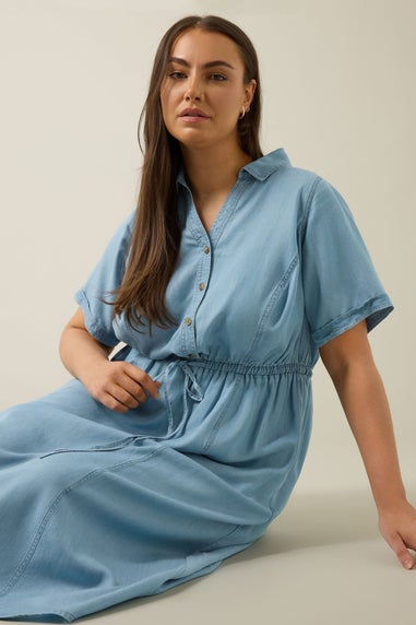 Evans Curve Light Blue Lyocell Denim Shirt Dress