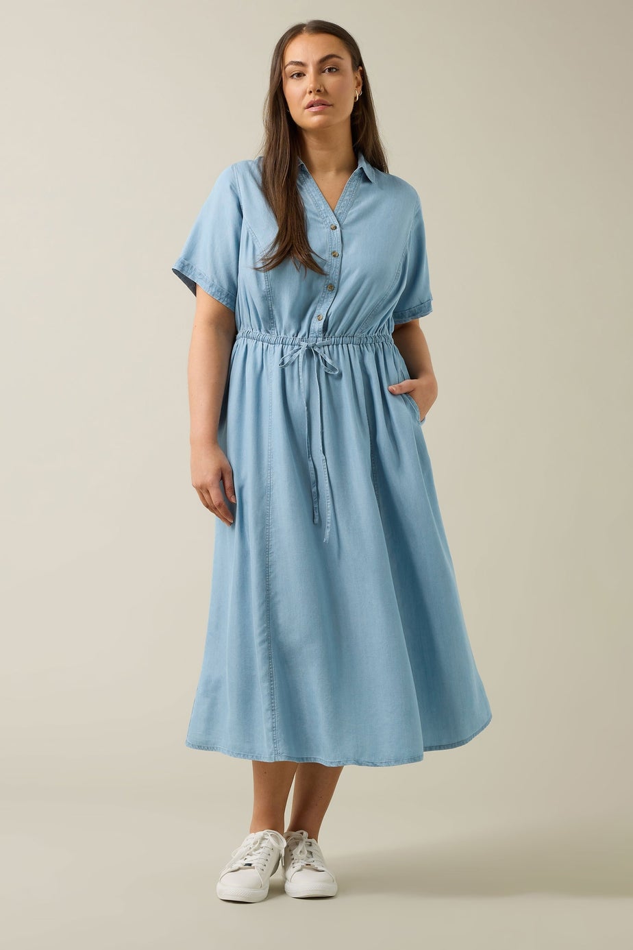 Evans Curve Light Blue Lyocell Denim Shirt Dress