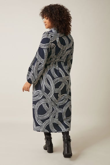 Evans Curve Navy Blue Linear Print Jersey Crepe Dress
