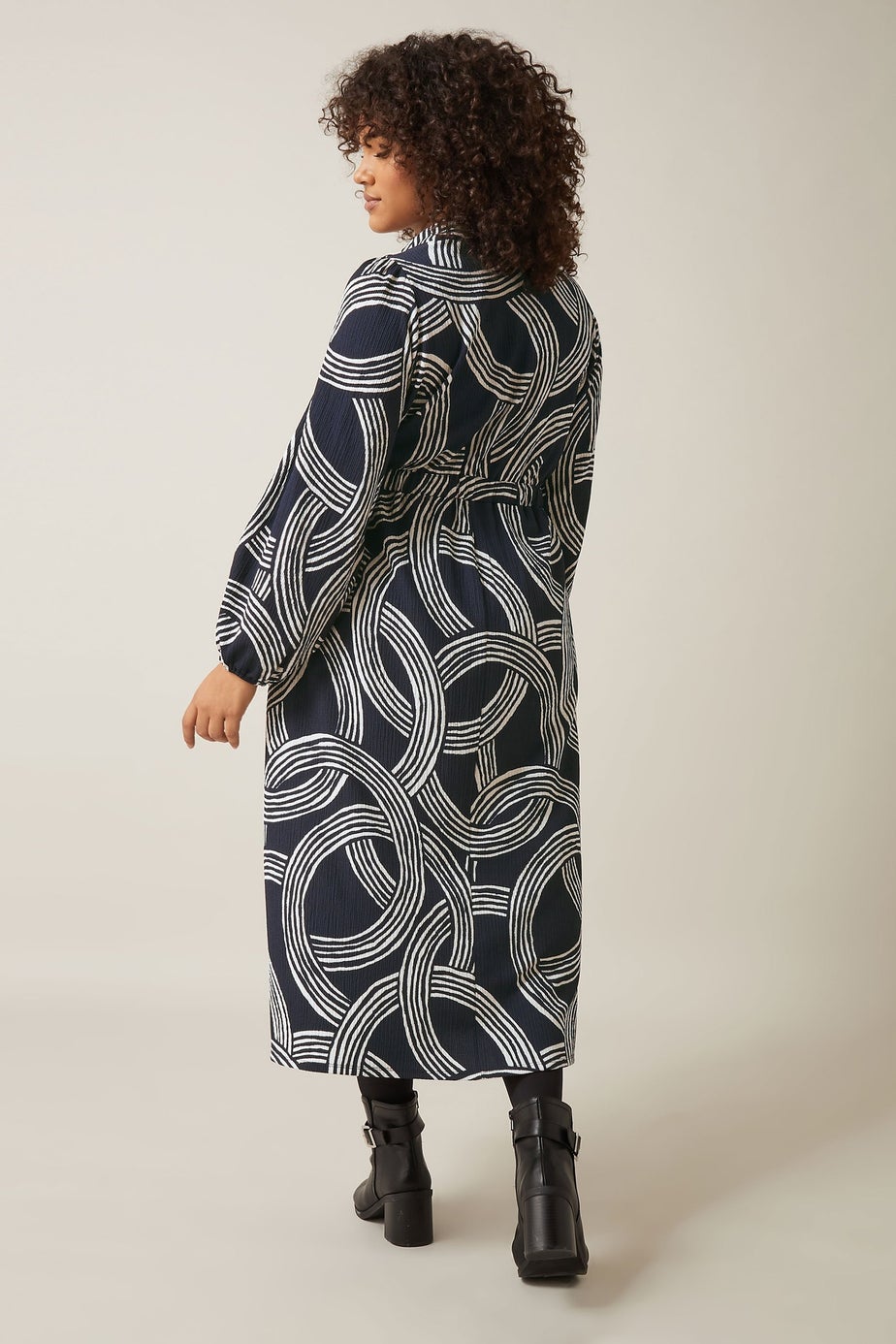 Evans Curve Navy Blue Linear Print Jersey Crepe Dress