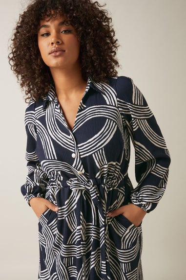 Evans Curve Navy Blue Linear Print Jersey Crepe Dress