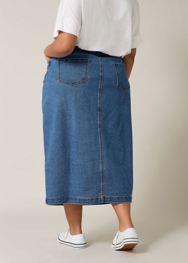 Evans Curve Blue Button Through Denim Maxi Skirt