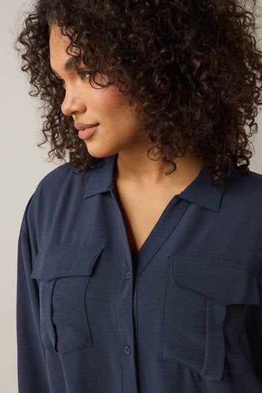 Evans Curve Navy Blue Utility Pocket Shirt