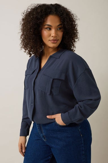 Evans Curve Navy Blue Utility Pocket Shirt