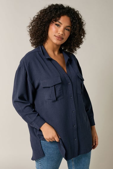 Evans Curve Navy Blue Utility Pocket Shirt