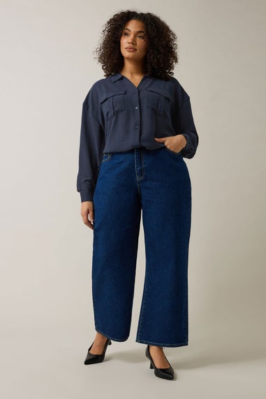 Evans Curve Navy Blue Utility Pocket Shirt