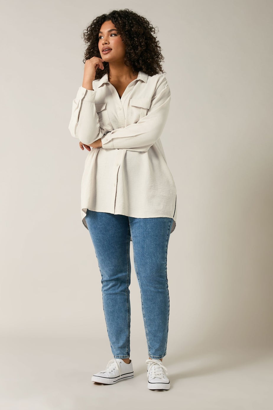 Evans Curve Cream Utility Pocket Shirt