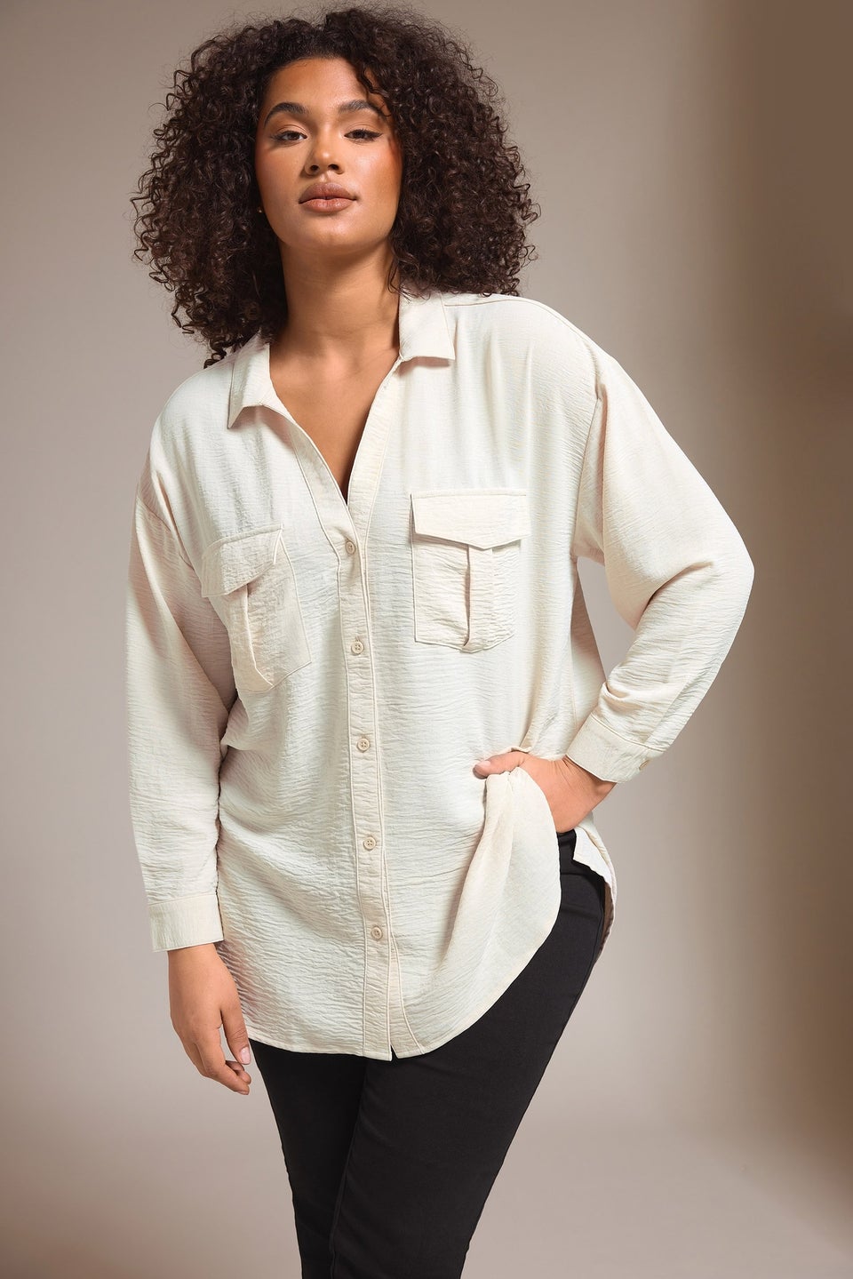 Evans Curve Cream Utility Pocket Shirt