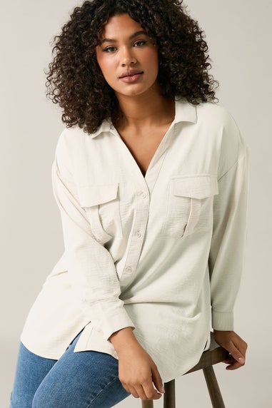 Evans Curve Cream Utility Pocket Shirt