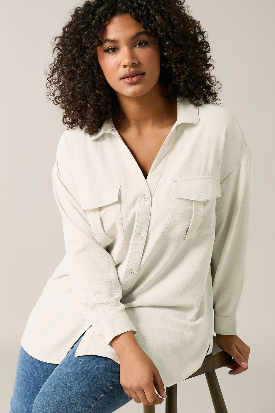 Evans Curve Cream Utility Pocket Shirt