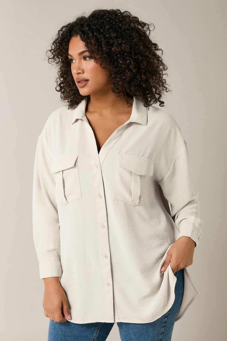 Evans Curve Cream Utility Pocket Shirt