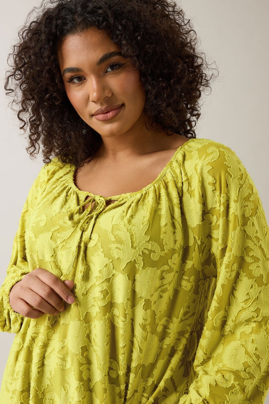 Evans Curve Chartreuse Green Floral Burnout Blouse