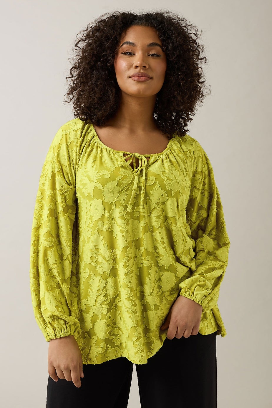 Evans Curve Chartreuse Green Floral Burnout Blouse
