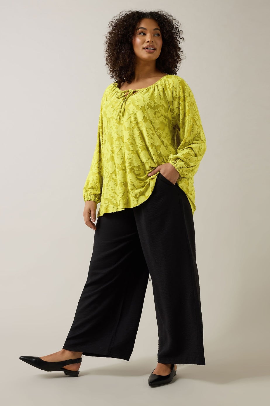 Evans Curve Chartreuse Green Floral Burnout Blouse