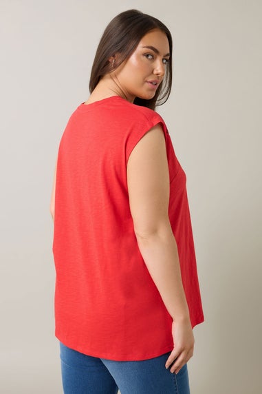 Evans Curve Red Broderie Anglaise Vest Top