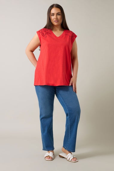 Evans Curve Red Broderie Anglaise Vest Top