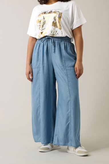 Evans Curve Light Blue Lyocell Wide Leg Trousers