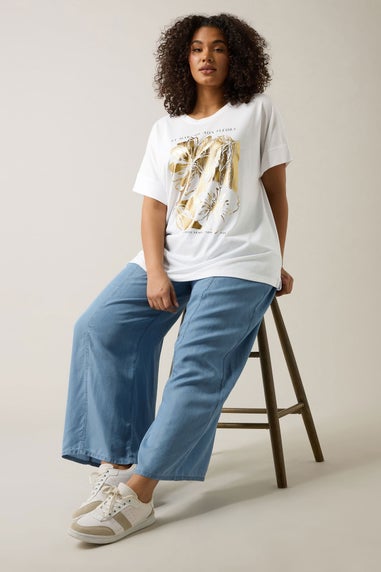 Evans Curve Light Blue Lyocell Wide Leg Trousers