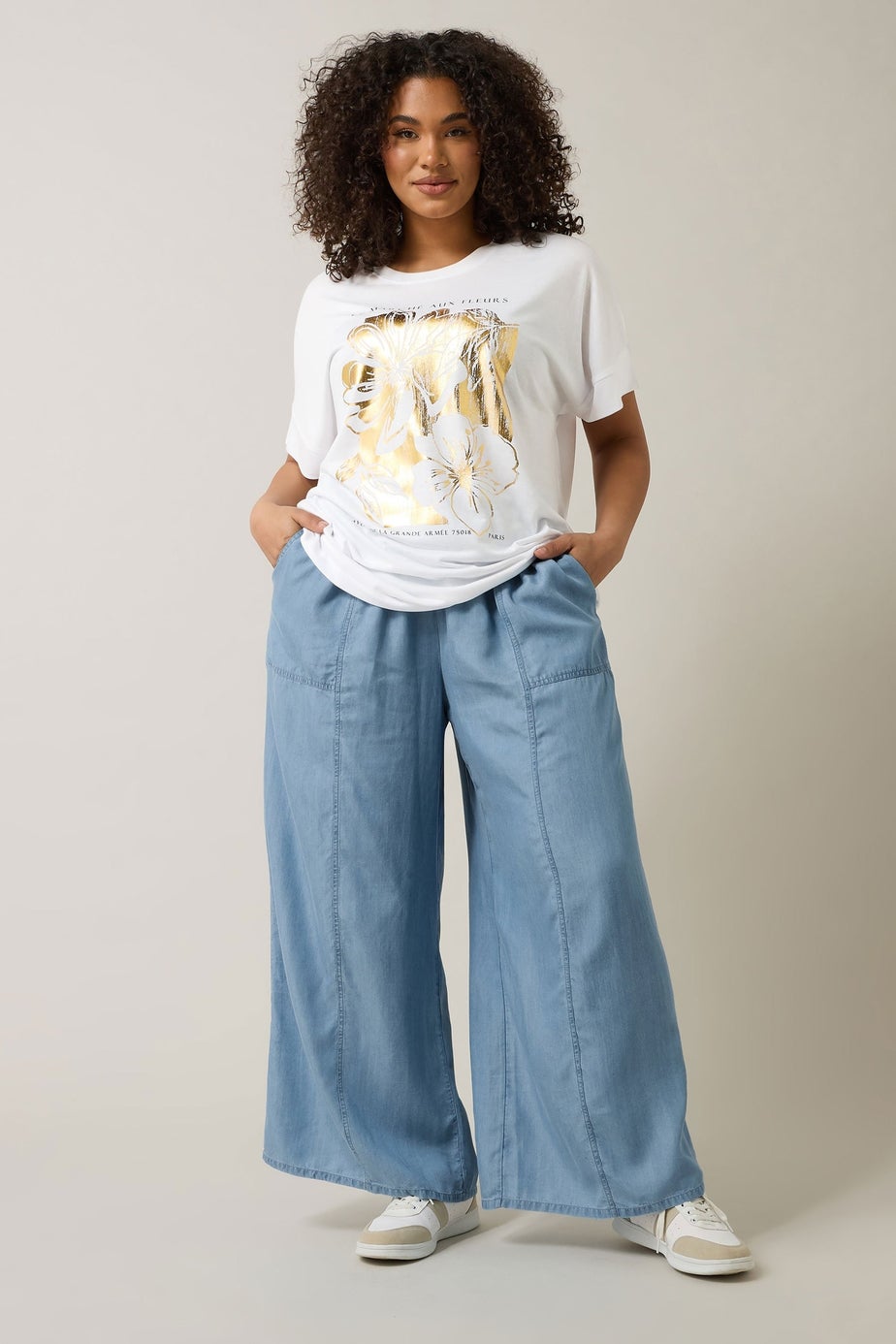 Evans Curve Light Blue Lyocell Wide Leg Trousers