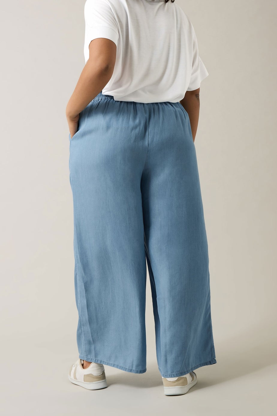 Evans Curve Light Blue Lyocell Wide Leg Trousers