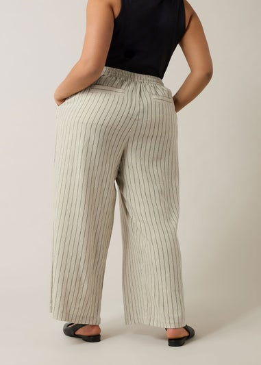 Evans Curve Natural Brown Stripe Print Premium Linen Trousers