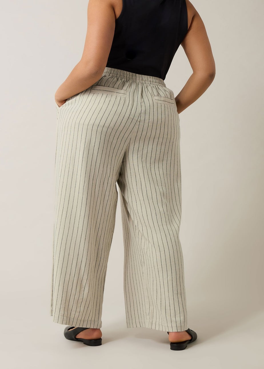 Evans Curve Natural Brown Stripe Print Premium Linen Trousers