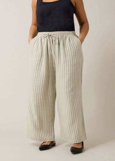 Evans Curve Natural Brown Stripe Print Premium Linen Trousers