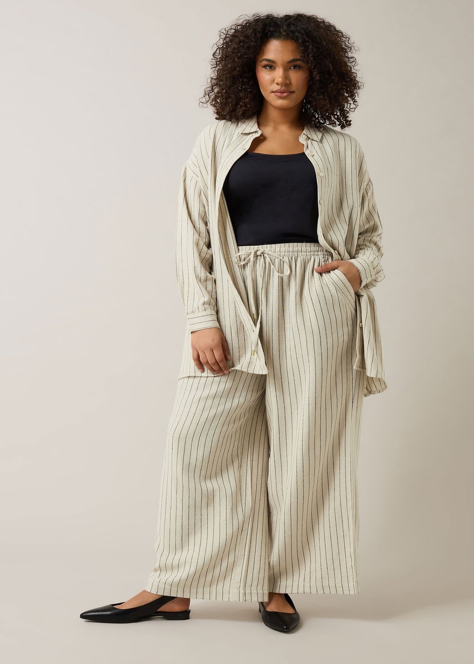 Evans Curve Natural Brown Stripe Print Premium Linen Trousers