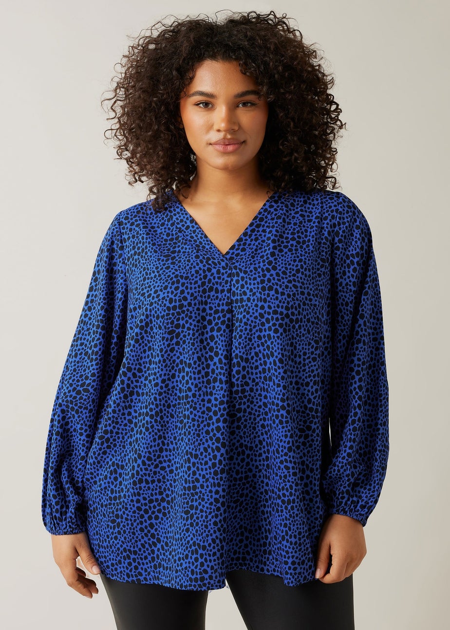 Evans Curve Cobalt Blue Spot Print Swing Top