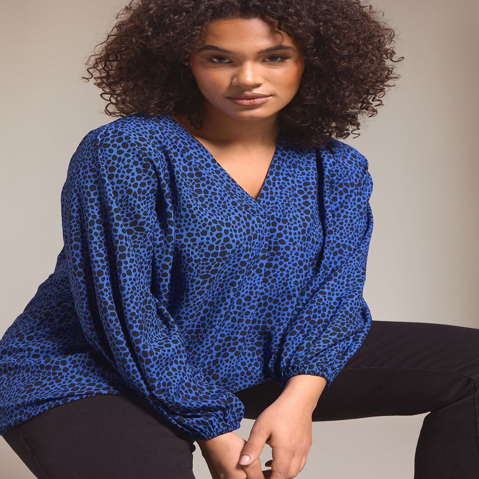 Evans Curve Cobalt Blue Spot Print Swing Top